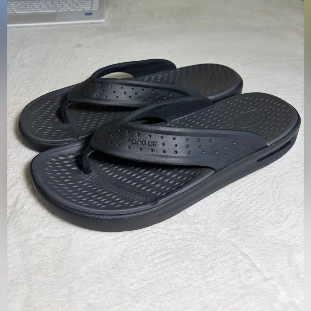 CROCS Lite Rider‎  Men’s Black Flip-Flops Shoes Sz 12